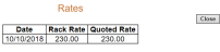 Pop up window showing Rates for the Room Type selected